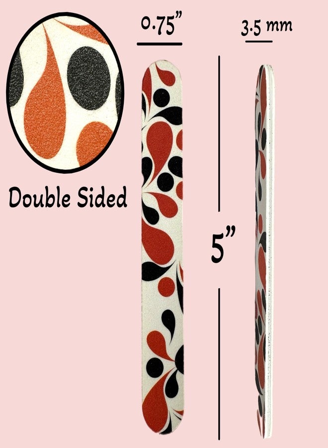ALAZCO 12pc White Orange/Black Fashion Print Dual-Sided Nail Medium & Fine Grit File Emery Board Cushioned Easy Grip Comfort Filing Smoothing Finishing All Nails 5” Travel Size TSA Approved - Image 2